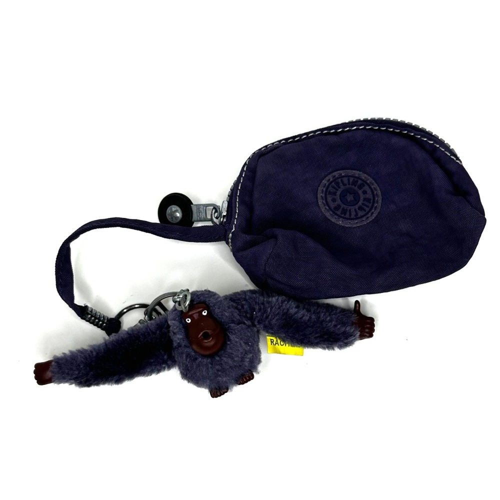 Kipling Keychain Coin Purse Plush Monkey Rachel Mini Nylon Dark Blue Pouch